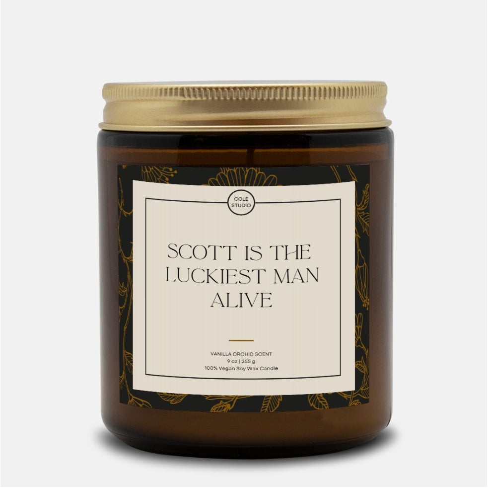 Vela perfumada Luckyest Man Alive, presente de noivado, vela de dia dos namorados, presente romântico para casais, presente de casamento